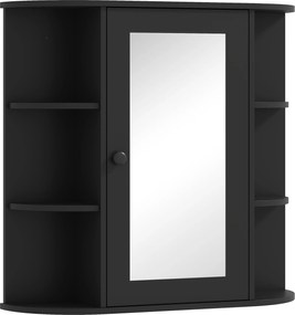 HOMCOM Espelho-Armário de Banheiro com 6 Prateleiras Abertas e 2 Fechadas, em Madeira e Vidro, 66x17x63 cm, Preto | Aosom Portugal