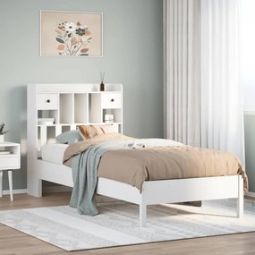 vidaXL Cama com estante sem colchão 100x200 cm pinho maciço branco