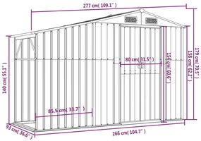 Abrigo de jardim 277x93x179 cm aço galvanizado castanho