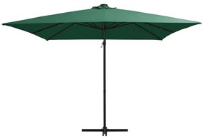 Guarda-sol cantilever c/ luzes LED e poste aço 250x250 cm verde