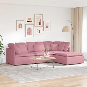 vidaXL Sofá modular com pufes e almofadas veludo rosa