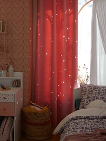 Agora -25%: Cortinado com ilhós, opaco e com motivos perfurados rosa medio estampado