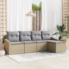 Conjunto de Jantar de Jardim com 5 Peças e Almofadas Bege em Rattan Si