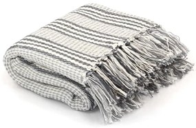 Manta em algodão às riscas 160x210 cm cinzento e branco