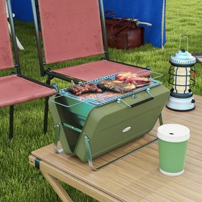 Mini cgrelhador a carvão portátil com mala de transporte, grelhador de mesa dobrável para jardim, 47 x 30 x 28 cm, verde