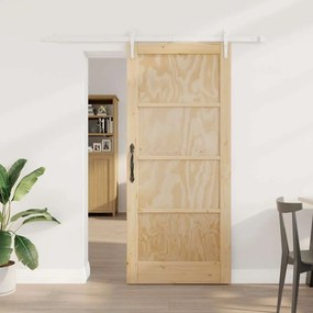 Porta Deslizante vidaXL com Conjunto de Hardware 78x202 cm Madeira Sólida de Pinho