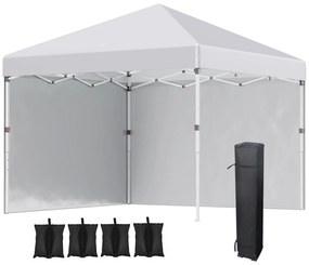 Outsunny Tenda Dobrável Pop-up 297x297x288 cm com 2 Paredes Laterais Anti-UV Altura Ajustável em 3 Níveis e Saco de Transporte Branco | Aosom Portugal