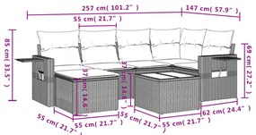 7 pcs conjunto de sofás p/ jardim com almofadões vime PE bege