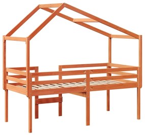 Cama alta com telhado 90x190 cm pinho maciço castanho-mel