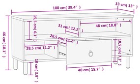 Móvel de TV 100x33x46 cm madeira de mangueira maciça