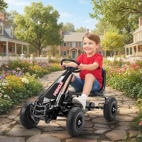 Kart a pedais para crianças com assento ajustável, pneus de EVA, embraiagem manual e travão, 110 x 61 x 62 cm, preto