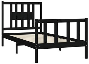 Estrutura de cama com cabeceira 90x200 cm pinho maciço preto