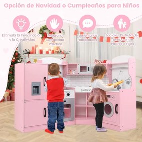Cozinha para brincar a partir dos 3 anos com som, luzes, exaustor, frigorífico, micro-ondas, forno, lava-louça, máquina de lavar roupa e acessórios ro