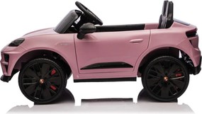 Carro elétrico para crianças até 5 anos Porsche Macan Turbo 12V, com bateria de lítio, Pneus de borracha, Controle remoto Rosa