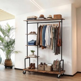 Guarda roupa aberto, design industrial, com rodas 40 x 103 x 174,5 cm castanho vintage