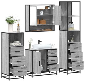 4 pcs Conjunto móveis casa de banho madeira proc. cinza sonoma