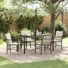 vidaXL Conjunto de Jantar para Jardim de 5 Peças com Almofadas Marrons em Polirattan