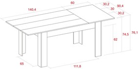 Mesa de jantar 140cm Extensível 200cm, Branco mate, Dimensões: 140,4/200,4x90.4x76,1cm