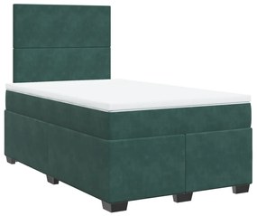 Cama boxspring com colchão 120x190 cm veludo verde-escuro