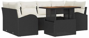 Conjunto de Jantar de Jardim de 7 Peças com Almofadas Pretas em Rattan