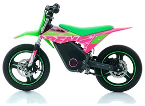 Mini moto elétrica para crianças velocidade até 30Km/h C/Limitador RFN SX-E350 WARRIOR 350W Supermotard 14/14” Verde e Rosa