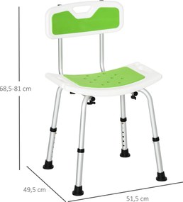 Banco de duche para idosos e pessoas com deficiência, com altura ajustável, pés antiderrapantes e suporte para o chuveiro verde, branco