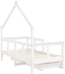 Estrutura cama infantil c/ gavetas 70x140cm pinho maciço branco
