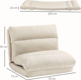 Poltrona de chão, sofá reclinável, poltrona convertível em cama reclinável de 90° a 180°, tecido - 70 x 72 x 56 cm - bege