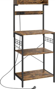 HOMCOM Estante de Cozinha com 2 Tomadas Prateleira para Micro-ondas Prateleira Ajustável Ganchos 60x42x137 cm Castanho Rústico | Aosom Portugal