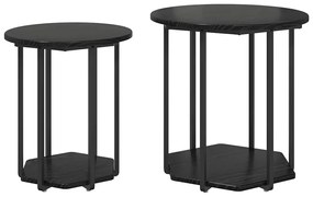Conjunto de Mesas de Apoio 2 pcs Carvalho Preto em Madeira de Engenharia e Metal