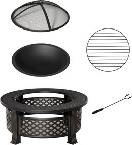 Outsunny Bacia de fogo com gancho, proteção contra faíscas, cesto de fogo, mesa de fogo redonda, lareira para jardim, camping, churrasco, aço preto 81 x 81 x 50 cm | Aosom Portugal