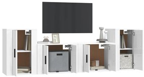 4 pcs conjunto móveis de TV madeira processada branco brilhante
