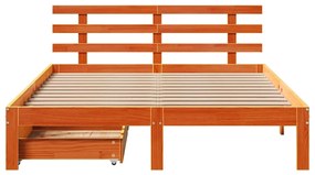 Estrutura cama c/ gavetas 160x200 cm pinho maciço castanho-mel