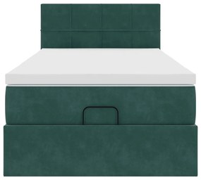 Cama otomana com colchão &amp; LEDs 90x200cm veludo verde-escuro