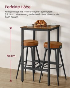 Mesa de bar com estrutura alta em aço 60 x 60 x 106 cm castanho vintage-preto