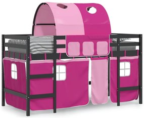 Cama alta p/ criança c/ túnel 90x200 cm pinho maciço rosa