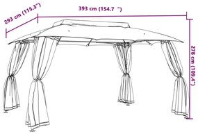 Gazebo c/ teto duplo/paredes de malha 3,93x2,93 m aço creme