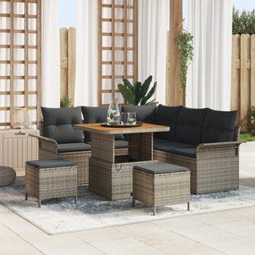 vidaXL Conjunto de Sofás para Jardim de 8 Peças com Almofadas Cinza Rattan PE Acácia