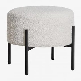 Taburete Bajo En Tela Bouclé Anisa Preto Mate & Bouclé Branco - Sklum