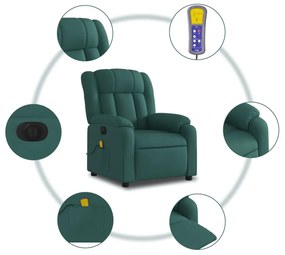 Poltrona reclinável de massagens elétrica tecido verde-escuro