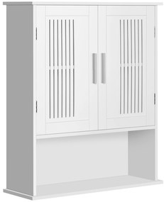 kleankin Armário de Parede Casa de Banho com Armazenamento 2 Portas em Ripas Prateleira Ajustável e Compartimento 60x20x70 cm Branco | Aosom Portugal