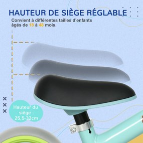 Bicicleta de equilíbrio para bebés, com assento ajustável e rodas de EVA, brinquedo infantil para bebés dos 18 aos 48 meses, para meninos e meninas, v