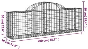 Cestos gabião arqueados 2 pcs 200x30x60/80 cm ferro galvanizado
