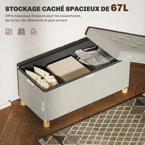 Banco de arrumação dobrável para colocar ao pé da cama, com 67 L de capacidade e 120 kg de carga máxima, com tampa, 76 L x 38 L x 38 A cm, cor creme