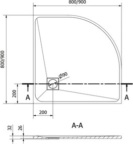 Mexen Bert base de duche semicircular SMC 80 x 80 cm, branco - 4KR108080