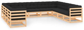 vidaXL 11 pcs conj. lounge jardim c/ almofadões antracite pinho maciço