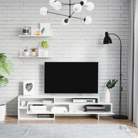 HOMCOM Móvel de TV para Sala de Estar Móvel para Televisor 180x33,5x42cm e 2 Prateleiras de Parede 65x20x20cm Branco