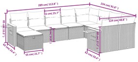 10 pcs conjunto sofás p/ jardim c/ almofadões vime PE cinzento
