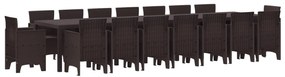 vidaXL Conjunto de Jantar para Jardim com Almofadas 17 pcs Castanho PP