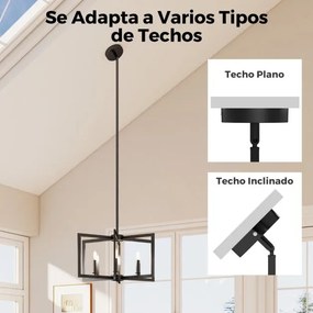 Candeeiro Teto rústico de 6 luzes com design geométrico, altura ajustável e metal industrial para sala de jantar e ilha de cozinha, preto